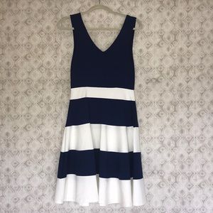 Blue and white dress.